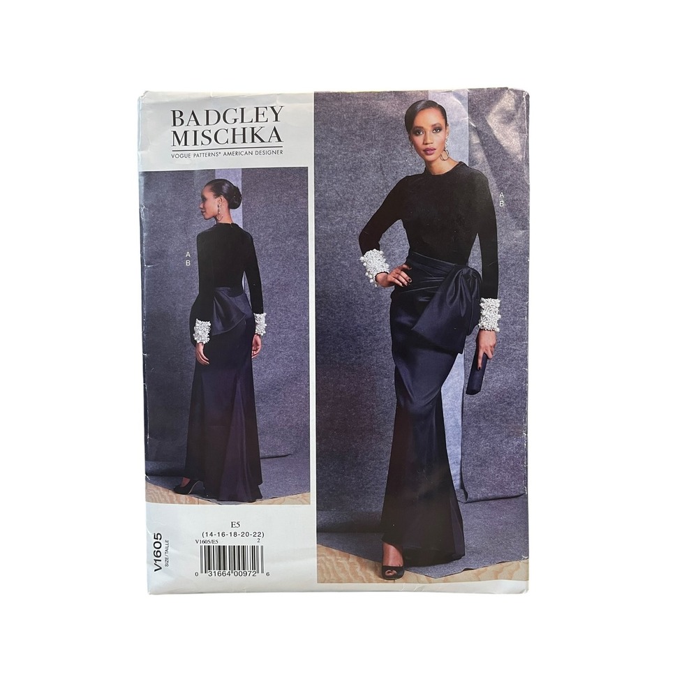 Badgley Mischka Sewing Pattern V1605 Misses 14-22 Gown Top Skirt Bow Modern